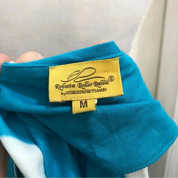 Roberta Roller Rabbit Turquoise Abstract Striped Beach Coverup Medium - Picture 6 of 6